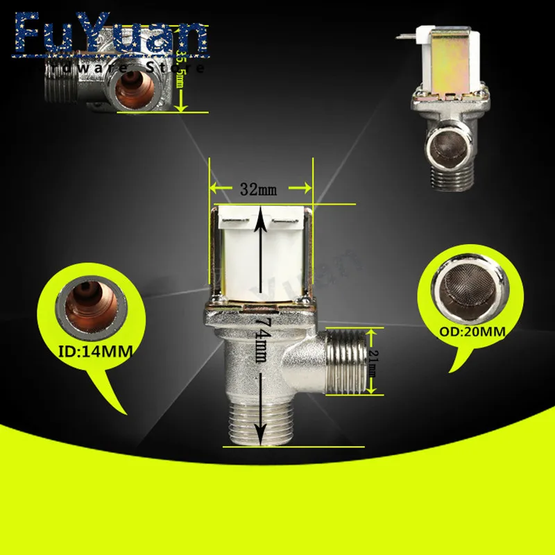 Электромагнитный клапан RO Large Direct Drinking Fountain Water Inlet Solenoid Valve 220V 24V 12V Copper Valve Right Angle DN15 G1/2 External Th Пневматика — деталь 1