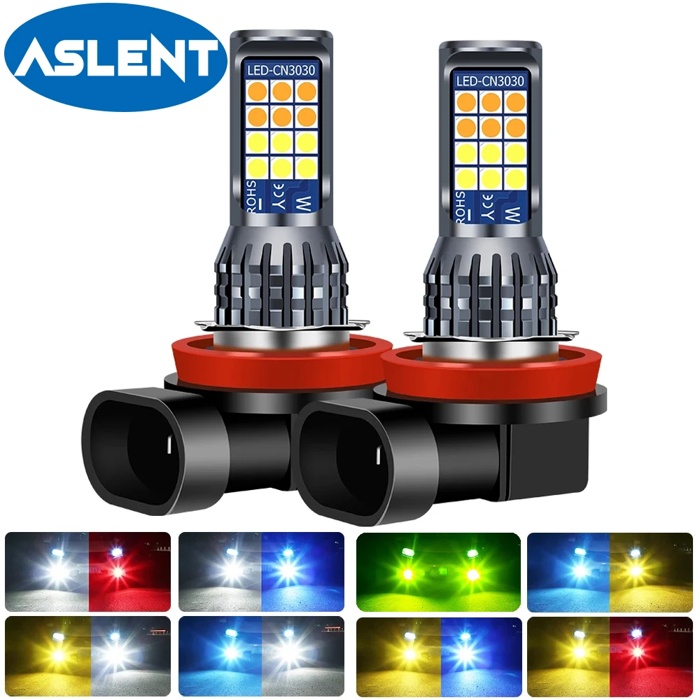 2x H8 H11 Led 2 Colors HB4 HB3 H16 Fog Lights Bulb 3030 1800LM 3000K 6000K 8000K White Car Driving Running Lamp Auto Light 12V