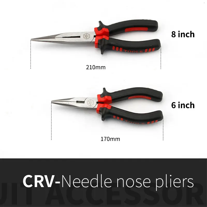 Crome Vanadium 6/8 Inch Long Nose Plier 1Pcs Needle Nose Pliers Press Tool Multi Hand Tool with Double Colour Handle