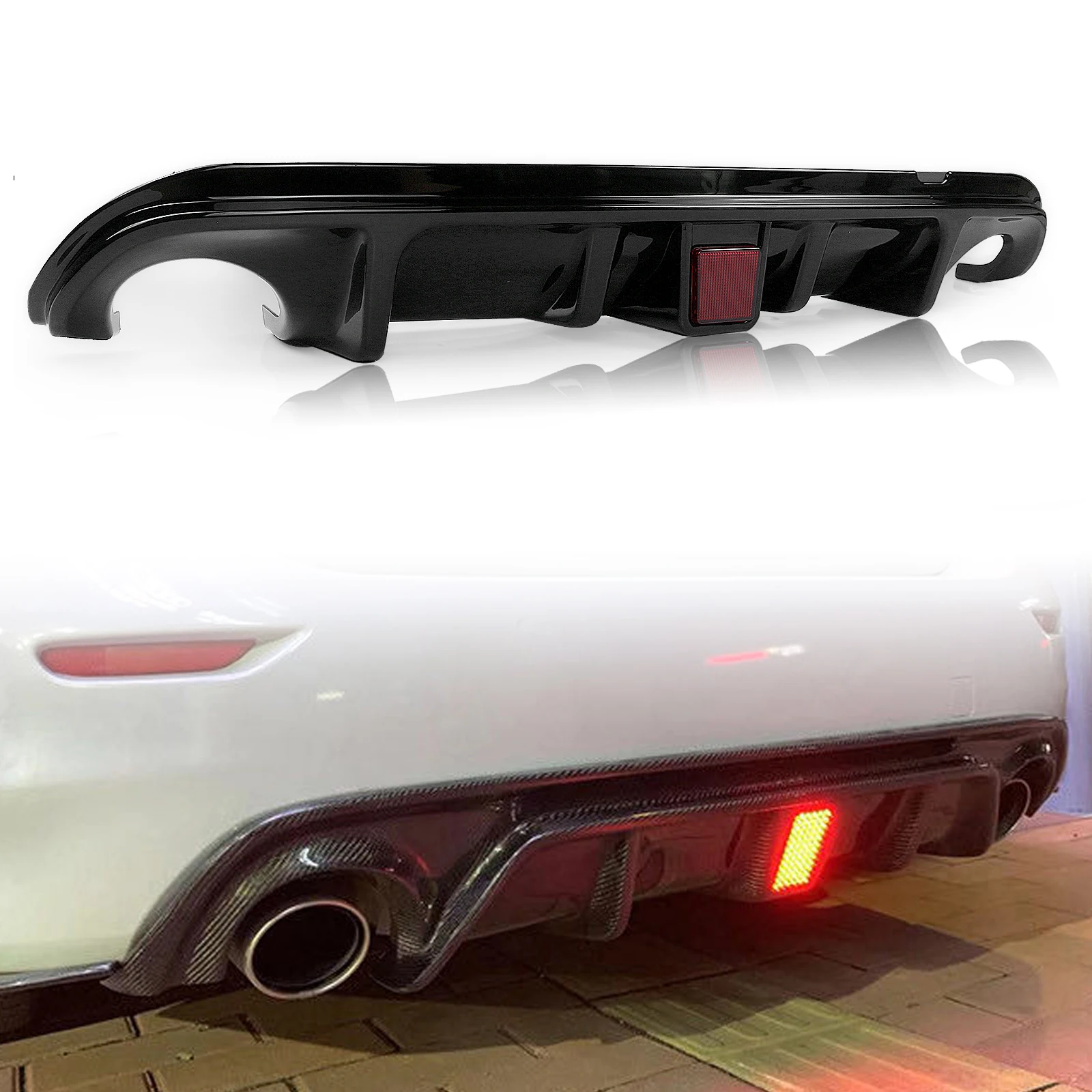 

Rear Bumper Diffuser Lip For Infiniti Q50 2014 2015 2016 2017 Gloss Black/Carbon Fiber Look Spoiler Plate Splitter With LED Lamp