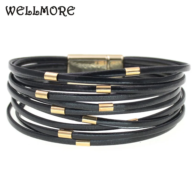 WELLMORE simple Leather bracelets for women 2020 fashion Bracelets & Bangles Elegant Multilayer Wide Wrap Bracelet Jewelry