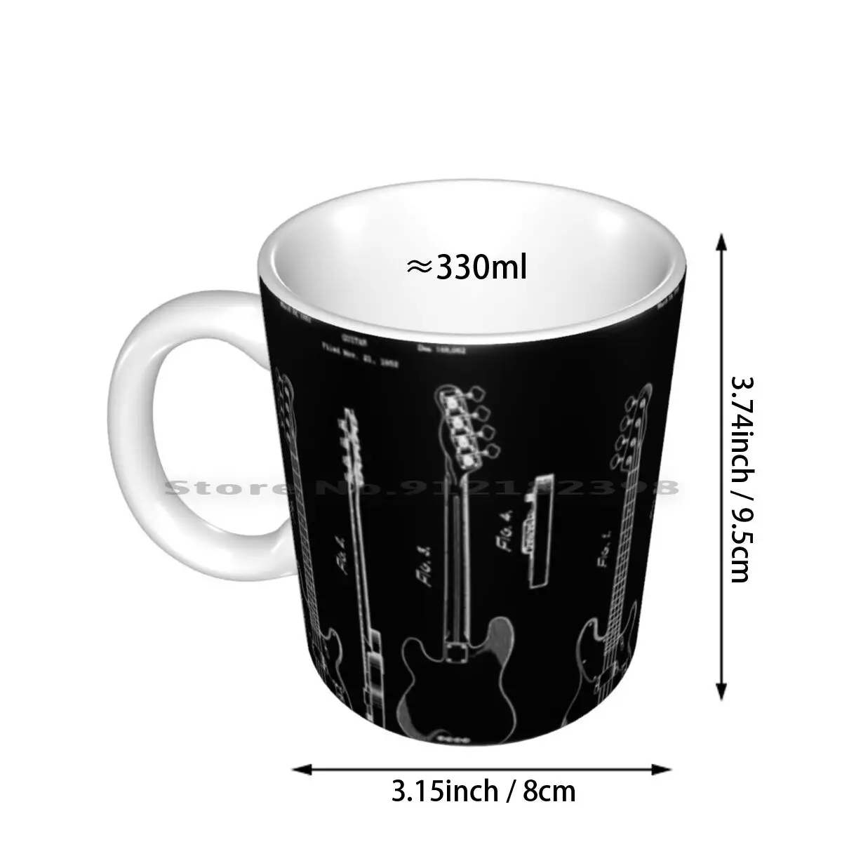 Guitar 1953 Patent Blueprint Art Ceramic Mugs Coffee Cups Milk Tea Mug Bass Stratocaster Band Band Rocknroll Music Musical