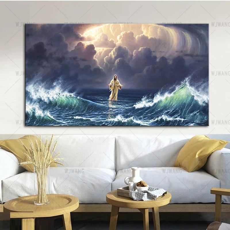 

Jesus Christ Walks On Water Christian Canvas Painting Posters Picture Print God Canvas Posters Wall Decor Living Room Home Decor