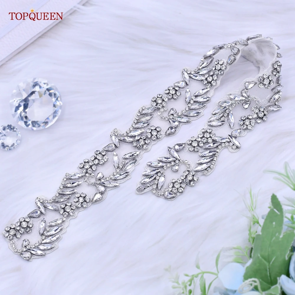 TOPQUEEN S492 Silver Rhinestone Sash Belt Vogue Wedding Belts for Women Dresses Bridal Belt Plus Size Bridesmaid Belt Bling Belt