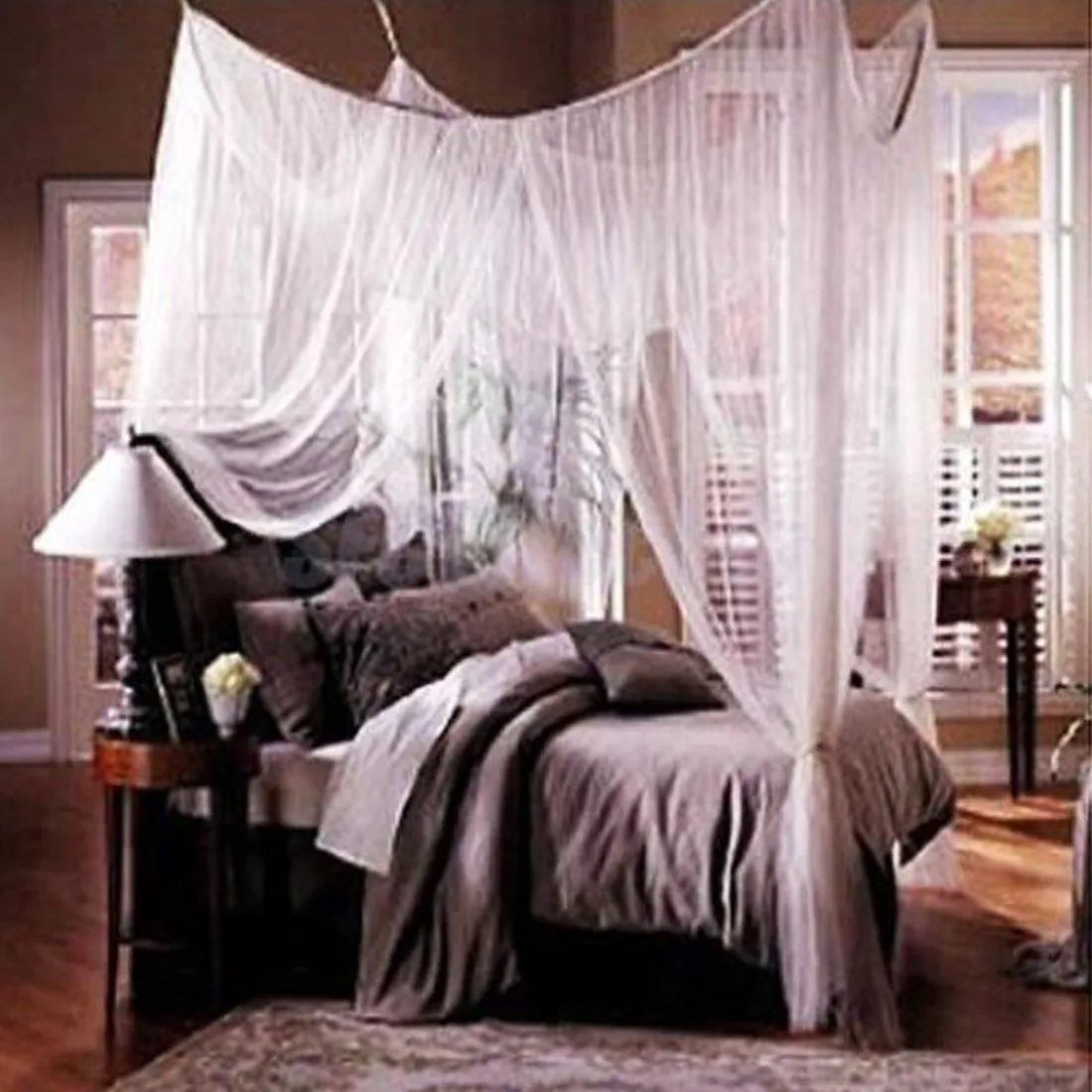 White 4 Corner Post Bed Canopy Netting Mosquito Net Soft & Breathable Quality Assurance Fiber Fineness Mosquito Netting Bedding