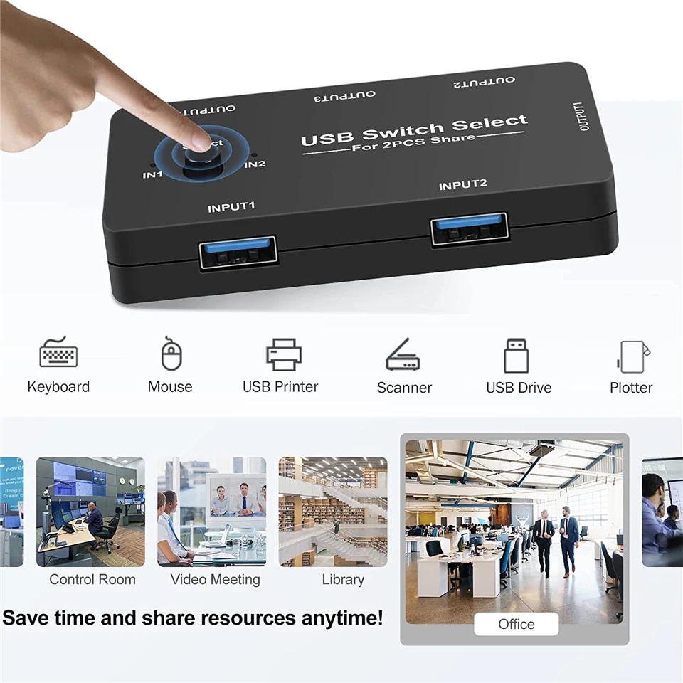 Navceker-interruptor KVM USB 2,0, conmutador para Windows 10, PC, teclado, ratón, impresora, 2 unidades, compartir 4 dispositivos