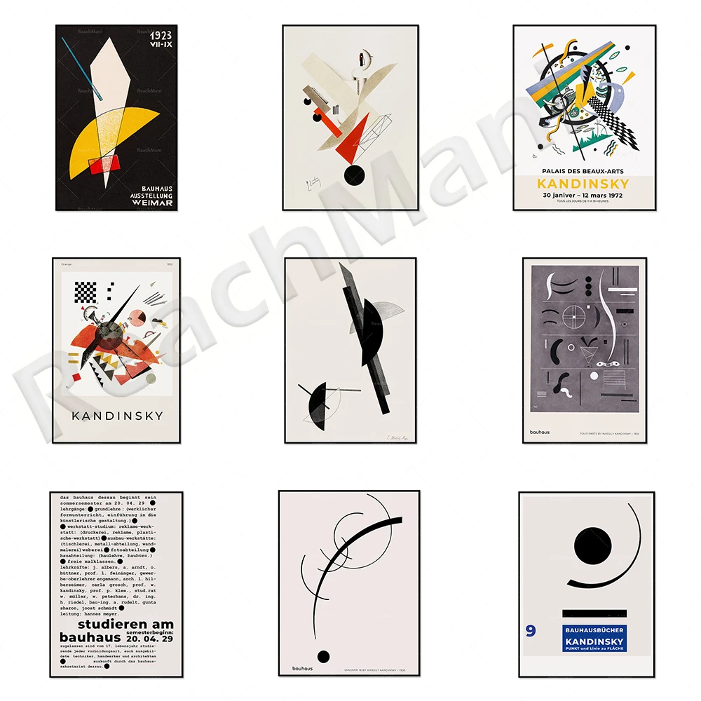 Bauhaus exhibition poster, 1929 teaching announcement, Wassily Kandinsky Bauhausbücher modern shape abstract geometric medieval