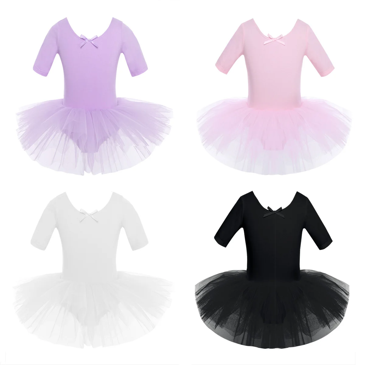 Vestido collant para meninas, algodão manga curta, balé tutu, vestido de tule, collant de ginástica, bailarina, roupas dançantes para crianças