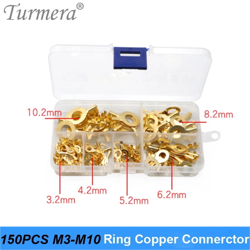 Turmera 150 штук M3 M4 M5 M6 M8 M10 кольцо наконечники кольцо Медь обжимной клеммный кабельный наконечник провод разъем неизолированные ассортимент Наборы