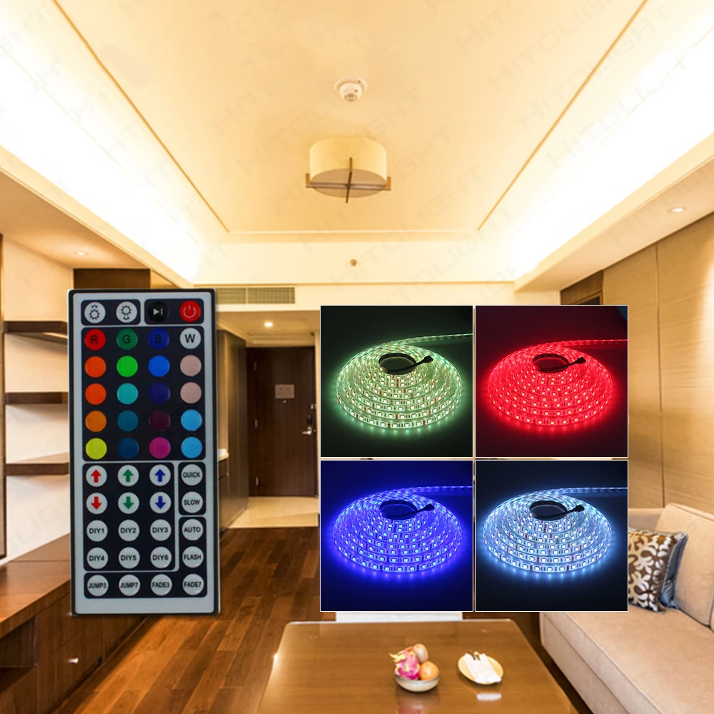 DC12V SM5050/2835-60leds/m 5m IP65 Waterproof Colorful RGB 24 keys 44 Keys Light Strip +12V 5A Power Supply Suit image 3
