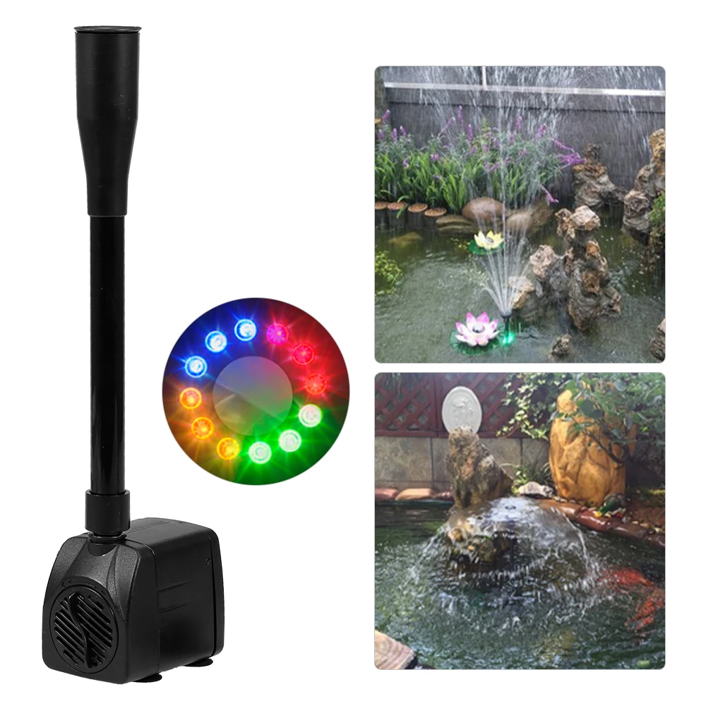 10W/15W Ultra-Quiet Submersible Water Fountain Pump Fish Tank Pond Aquarium Water Pump USB Fountain Pump with 12 LED Light