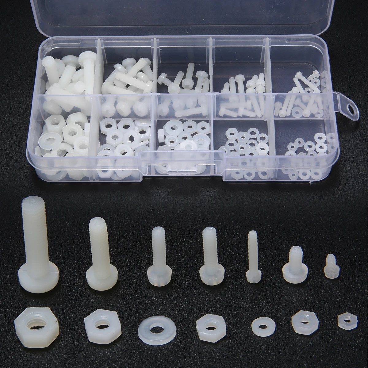 

150pcs White Nylon Hex Screw M2 M2.5 M3 M4 M5 Bolt Nut Standoff Spacer Kit with Plastic Box Corrosion Resistant