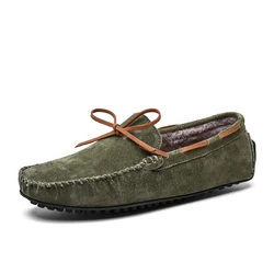 Large Plush Size 38-49 Plush Penny Loafers Men Casual Shoes Winter Suede Leather Fur Moccasins Slip on Flats Mens Driving Shoes