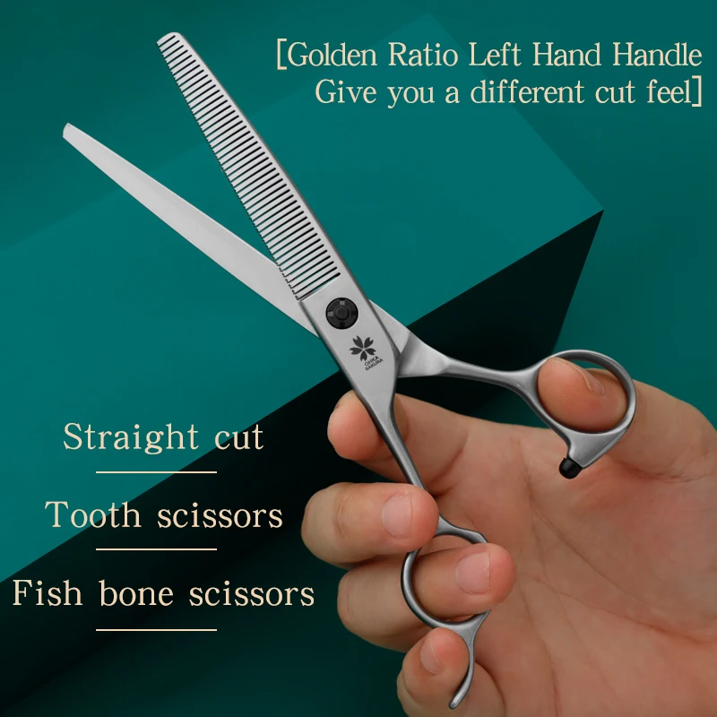 Pets Professional Left-hand ScissorsStraight CutCurved Teeth ScissorsLeft-handed Special Dog Hair Trimming Grooming Scissors