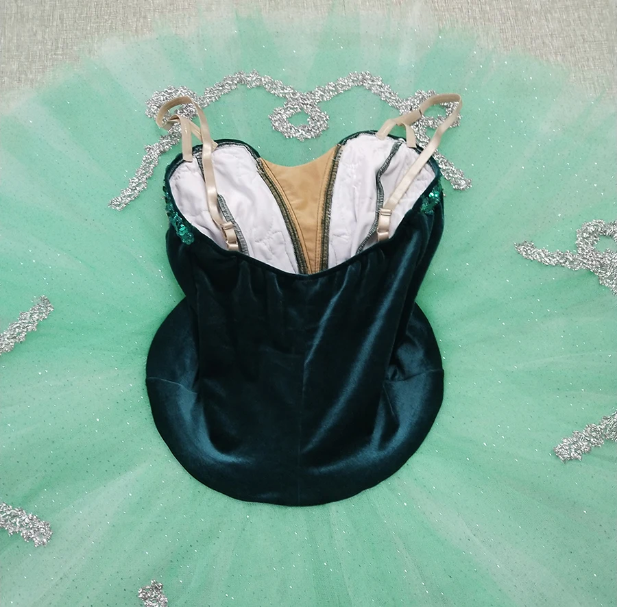 Green Silver Ballet Tutu for Women sugar plum fairy competition tutu costumes Adult pre-Professional Ballet stage Tutu velvet