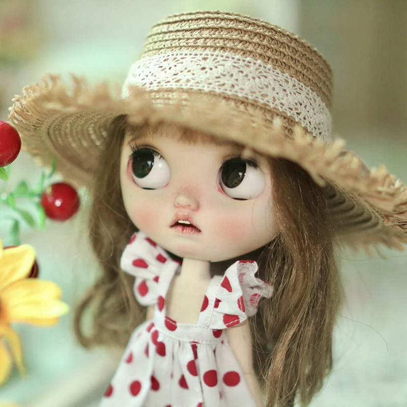 1PC Dollhouse Handmade Straw Hat Sun Cap For 1/6 Doll Accessories Doll Cute Hat With Bow Decoration Doll Hat Children's Toy Gift