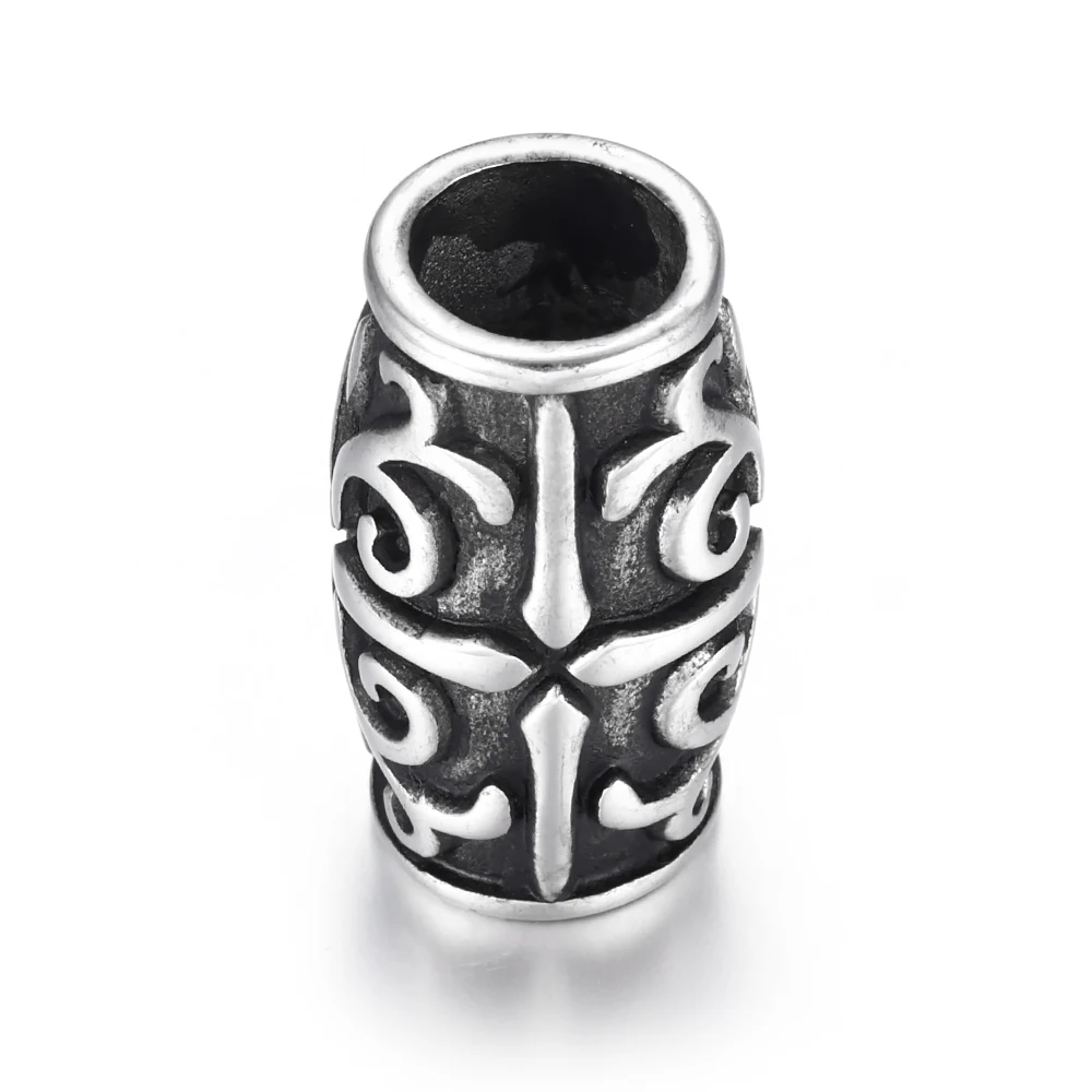 Stainless Steel Tube Beads Viking Big Large Hole 8mm Slider Charms DIY Men Leather Cord Bracelet Making Jewelry Accessories