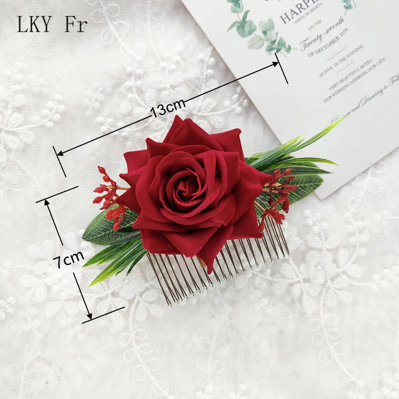 Lky fr enfeites de cabelo para noiva, acessórios de casamento floral, pentes para cabeça, flores, artificiais, vermelhas, damas de honra, decoração de festa