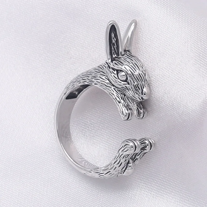 

Vintage Silver Color Cute Rabbit Ring for Adjustable Opening Cocktail Party Women Girls Rings Wedding Ring Fashion Jewelry Gifts