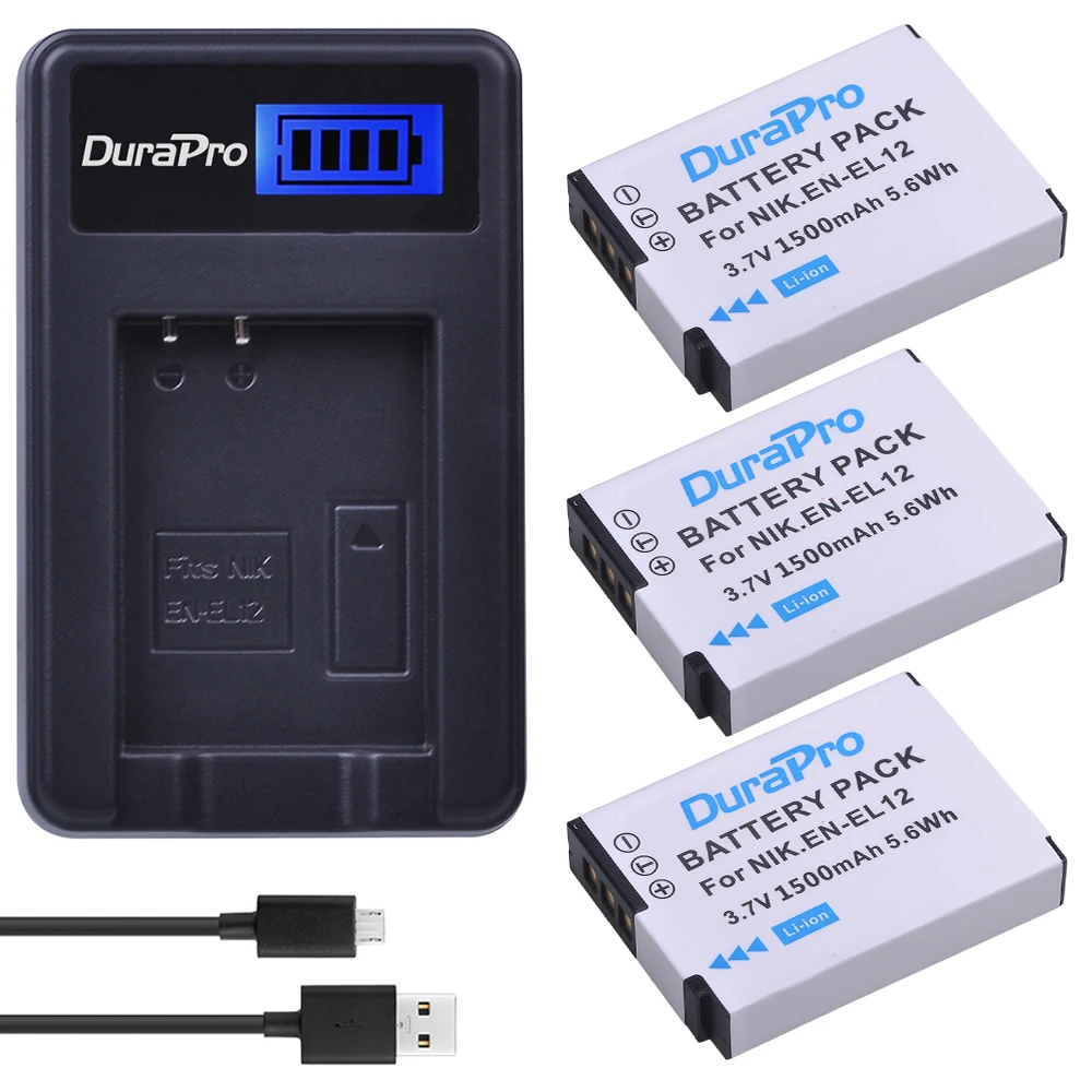 

DuraPro 3pc 1500mAH EN-EL12 EN EL12 Battery +LCD USB Charger for Nikon COOLPIX S630 S610 S640 S1000 S1200pj S31 S6000 S6100