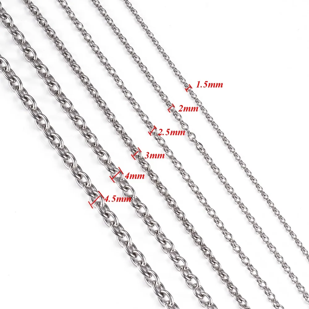 Großhandel 1 Meter Breite 1,5mm-6mm Edelstahl Kreuz-O-Massivkette für Damen und Herren DIY Schmuck Armband Halskette – Detail 1
