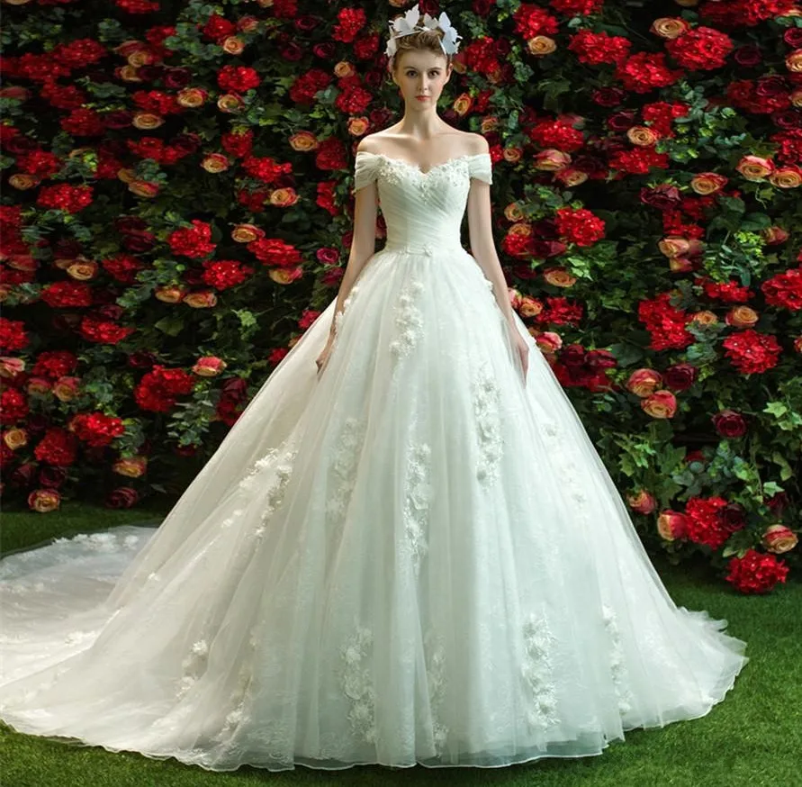 Robe De mariée en dentelle à fleurs 3D, tenue De luxe, épaules dénudées, avec traîne, nouvelle collection, 2021