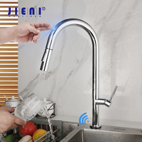 JIENI Brushed Golden Kitchen Sink Faucets Auto Touch Hot & Cold Water Mixer Tap Chrome Pull Out Crane Automatic Smart Sensor Tap