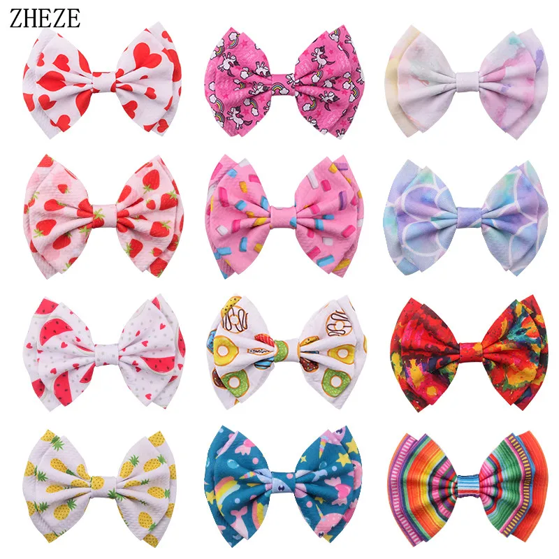 2Pcs/Set Trendy 6" Print Waffle Fabric Bow Hair Clips For Girls Fashion Double Barrettes Festival Kids DIY Hair Accessories