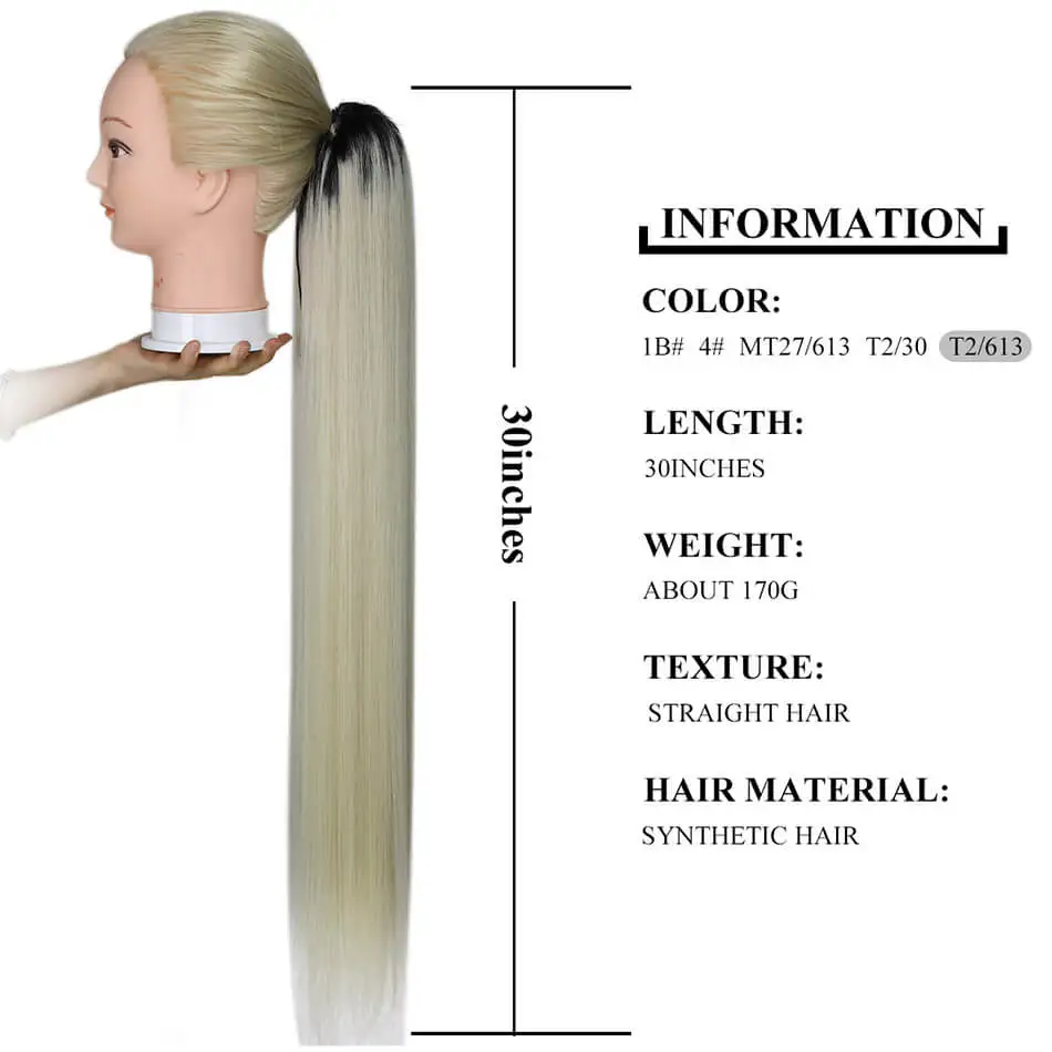 Extensions de cheveux Super longues, lisses, 30 pouces, cordon de serrage, queue de cheval avec Clip, 140g, couleur noire, brune, Ombre, résistantes à la chaleur, utilisation quotidienne