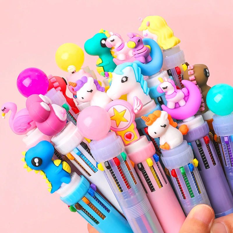 10 Colors Cute Cartoon Ballpoint Pen Student Press Colour Ball Pen Multifunction Stationery Gift for Kids Office Supplies