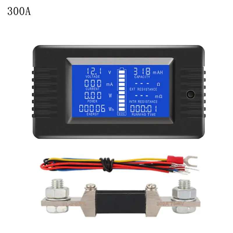 

DC 0-200V 0-300A Battery Tester Voltmeter Ammeter Power Voltage Current Impedance Capacity Energy Time Meter Monitor Dropship