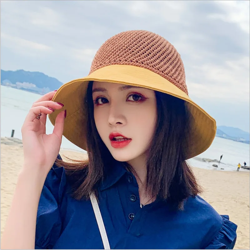 COKK Summer Hats For Women Knitted Breathable Foldable Sun Hat With Bow Sun Protection Sunshade Korean Beach Hat Cap Travel New