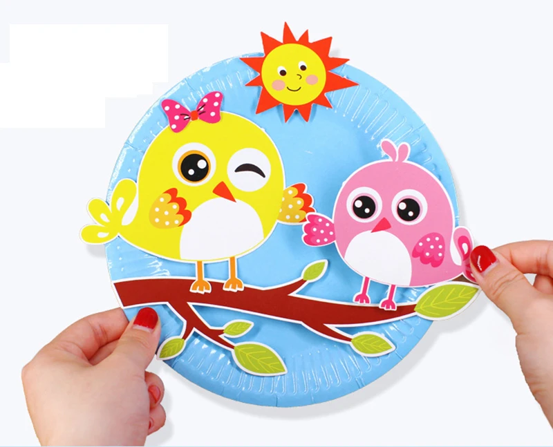 1/7/10Pcs Children 1/2/5 Paper Plate sets 3D DIY Handmade Toys 5 EVA Stickers  Material Kids Kindergarten Art Educational Toys