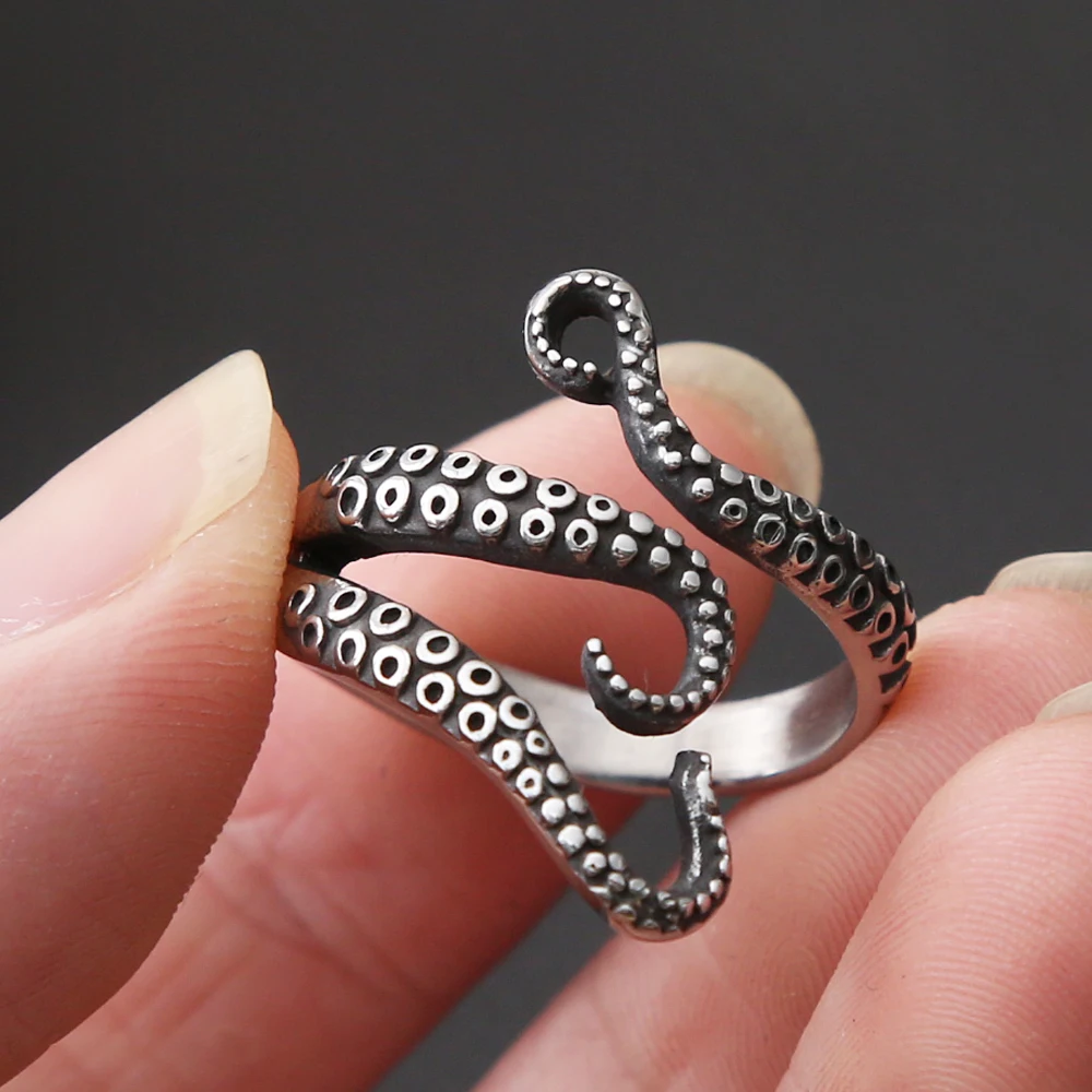 Retro Pirate Octopus Men's Ring Punk Biker Ring For Men Women Viking Stainless Steel Octopus Ring Opening Goth Accessories