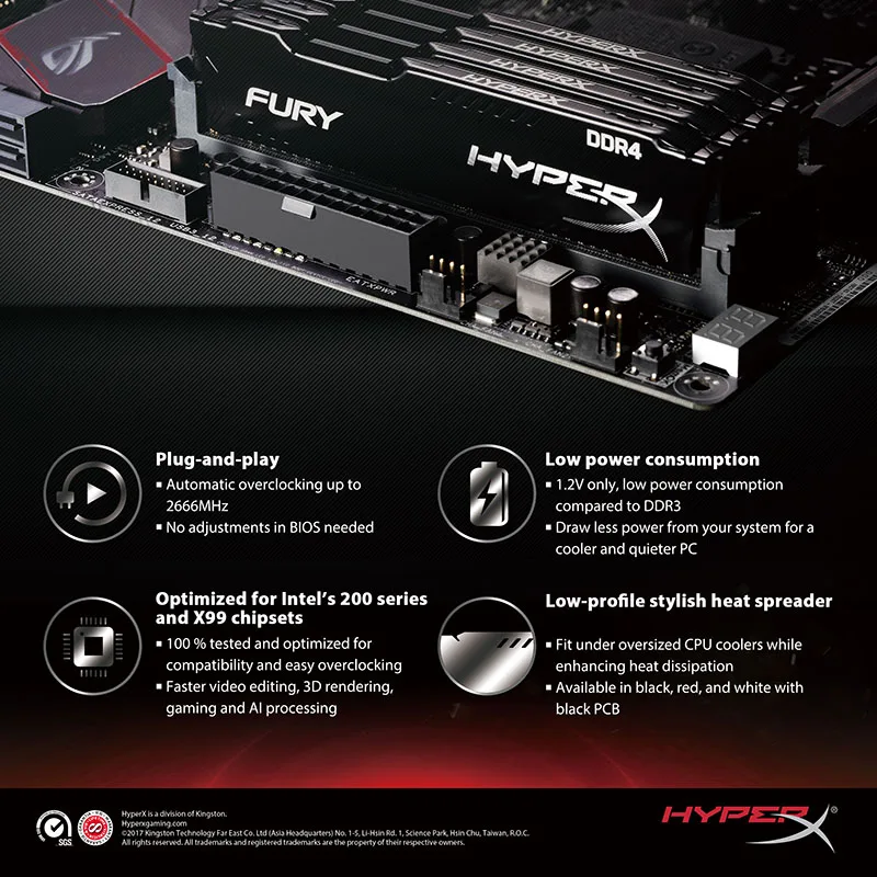 Kingston Game RAM 8GB 16GB DDR4 2666Mhz 1.2V CL16 DIMM memoria HyperX Fury a 288 pin per Desktop