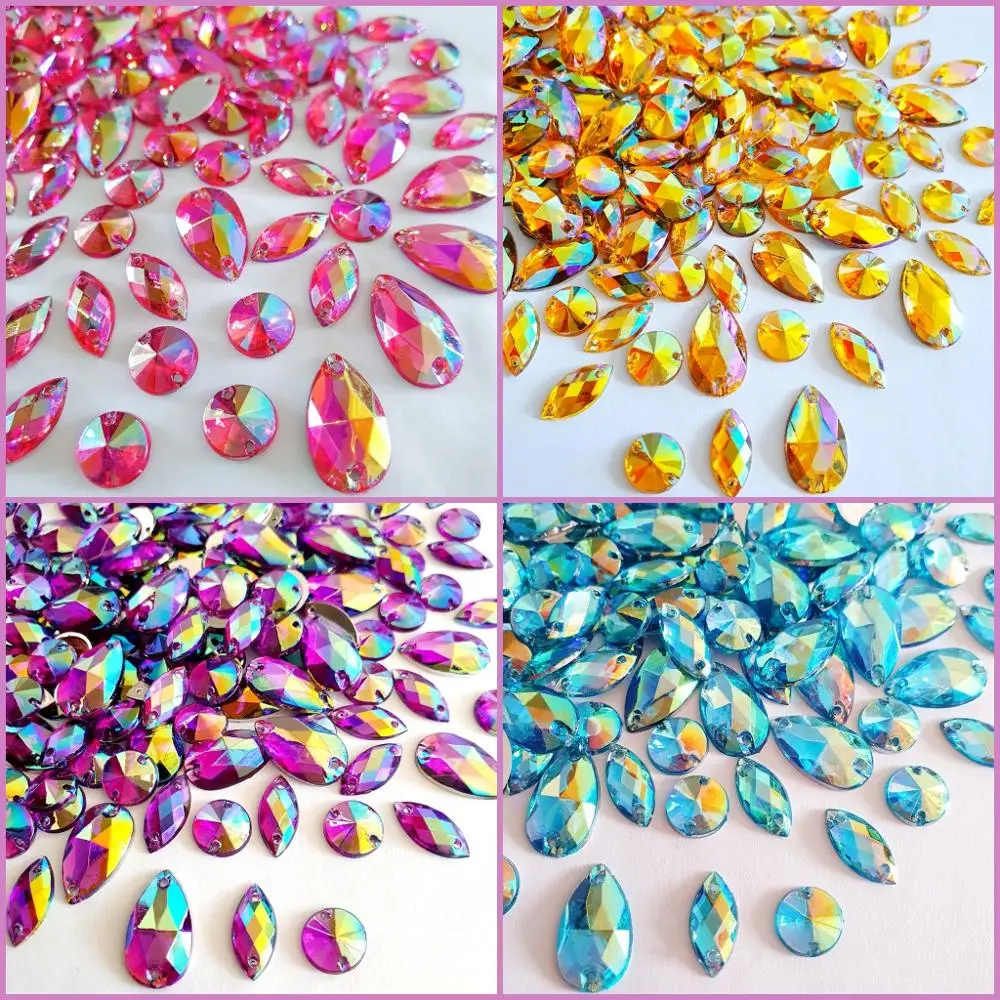 

250Ps Mix Round Navette Drop Purple Yellow Blue Pink Sew on Bags Shoes Clothes Wedding Decoartion Stones and Crystals Rhinestone