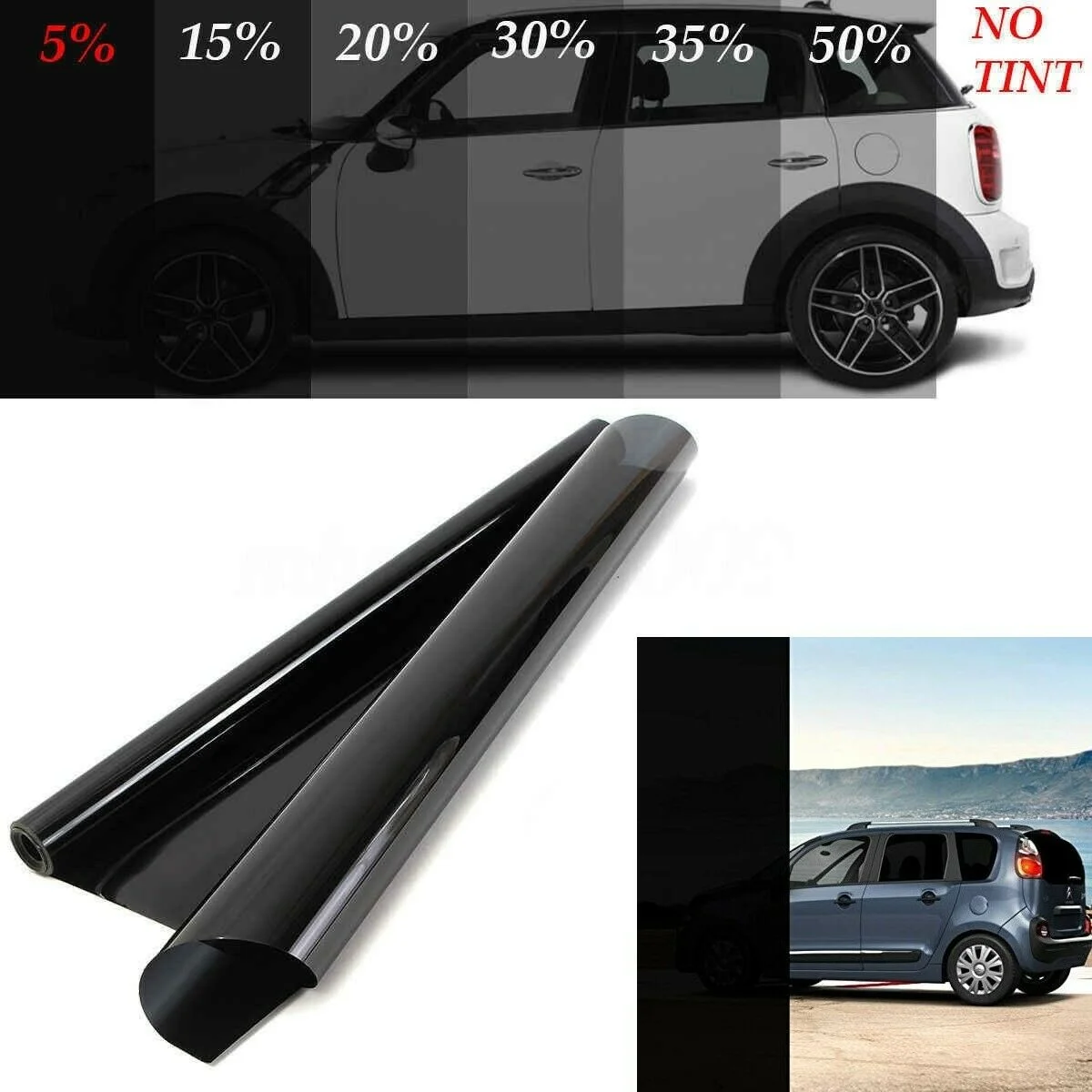 Rollo película ventana coche accesorio adhesivo Protector Solar UV 300x75 cm 5% de transparencia para vidrio de automovilles