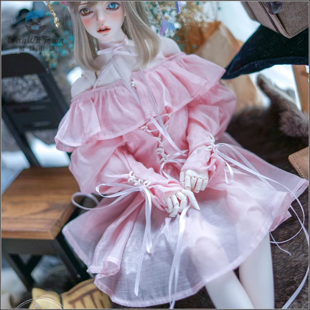 New BJD Doll Clothing Chiffon Lace Dress is suitable for 1/3 1/4 Uncle DD transparent pink/blue loose doll accessories