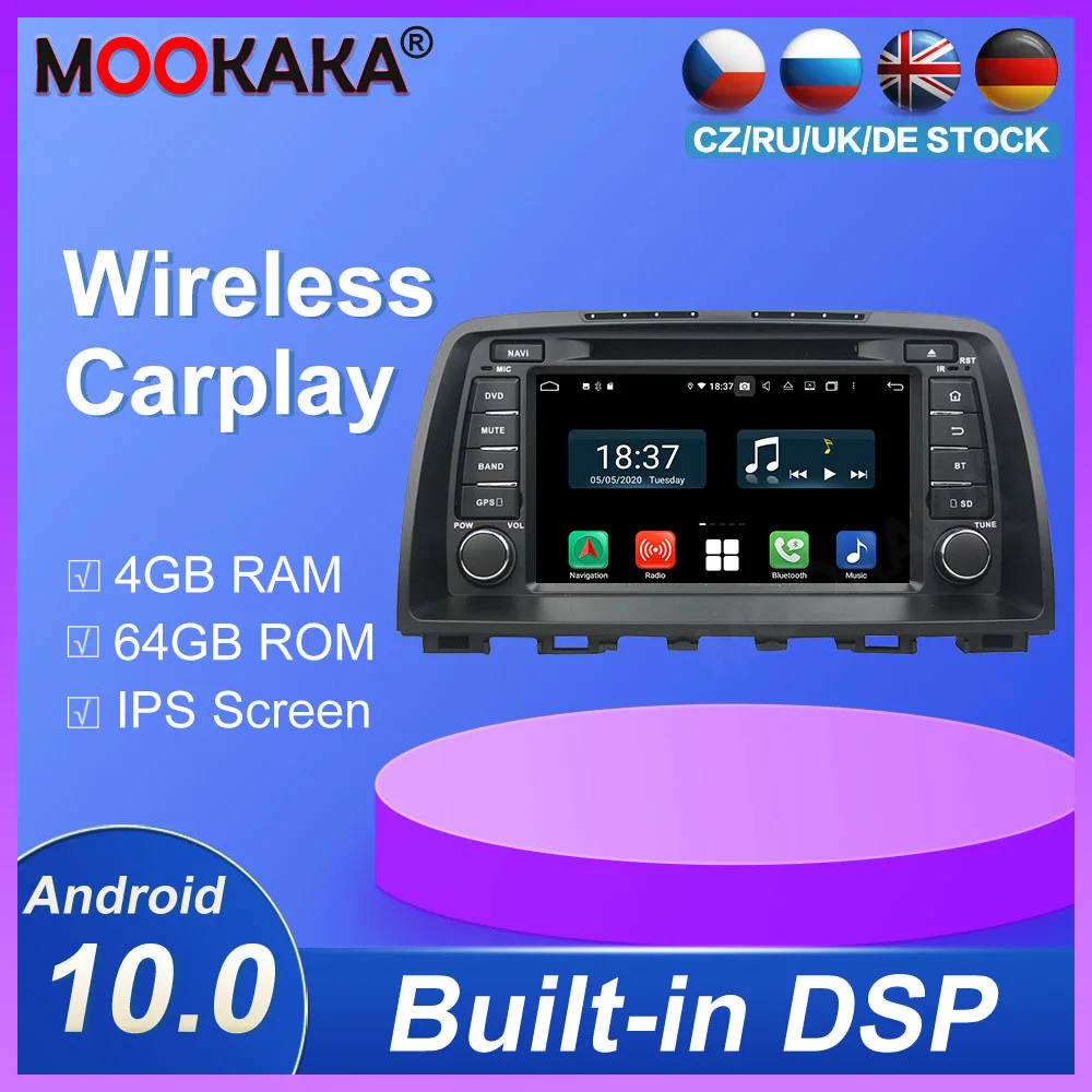 Carplay Android10.0 Car Ultimedia DVD Player For Mazda 6 2009-2012 GPS Navigation Auto Audio Radio Stereo Head Unit 4g+ 64gb Dsp