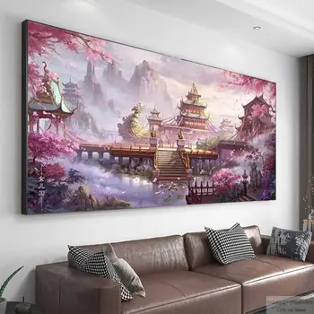 5D fai da te diamante ricamo pieno quadrato/rotondo casa montagna mosaico pittura diamante Sakura fiore paesaggio decorazione della parete arte