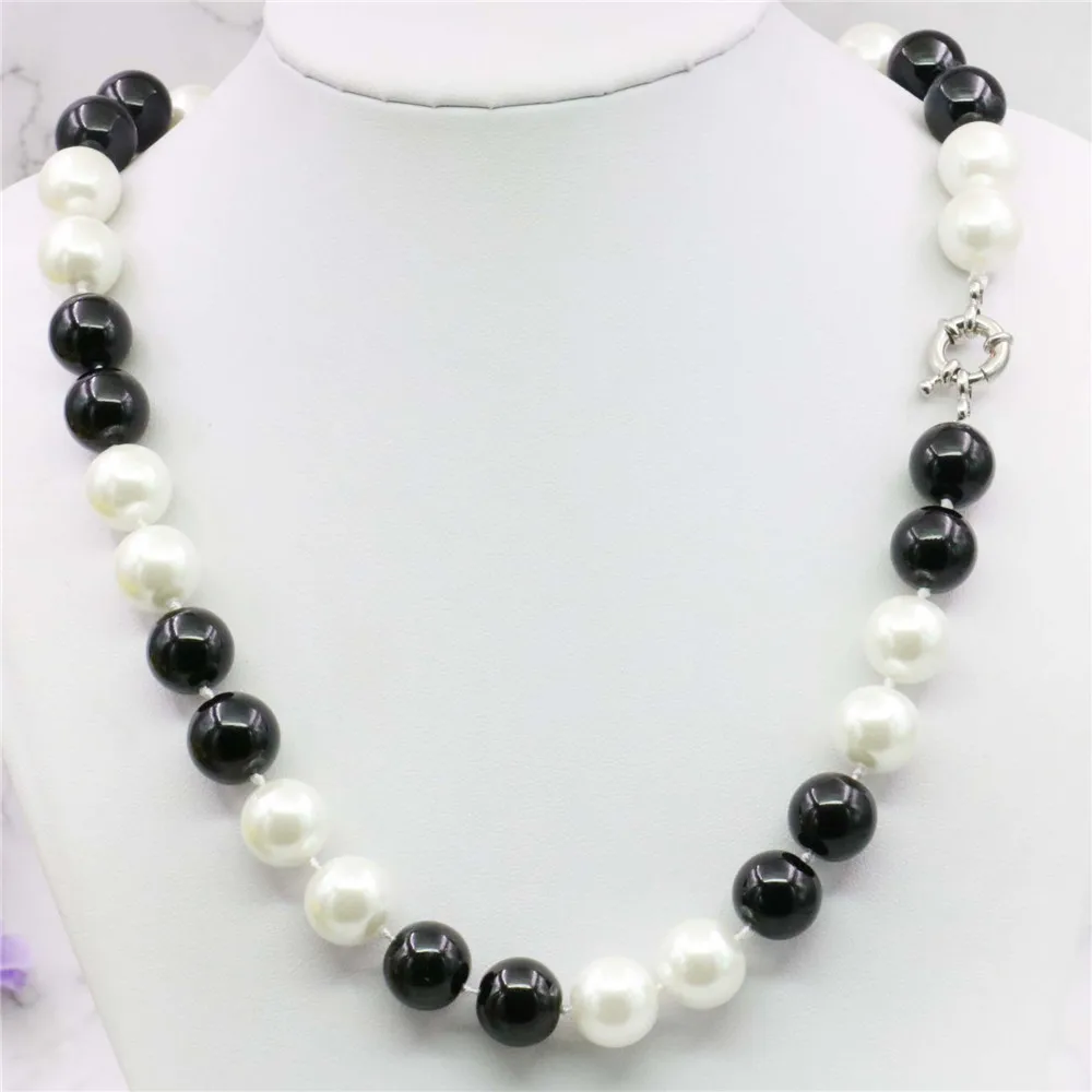 

2021 Elegant white black Shell 12MM Pearl Necklace DIY Pearl Jewelry Making Rope Chain Necklace Pearl Beads Natural Stone 18inch