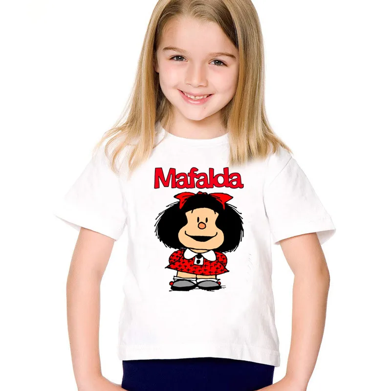 الصيف الاطفال تي شيرت لطيف Mafalda الكرتون طباعة الفتيات تي شيرت قصيرة الأكمام عادية مضحك طفل الفتيان ملابس الأطفال بلايز ، HKP5458