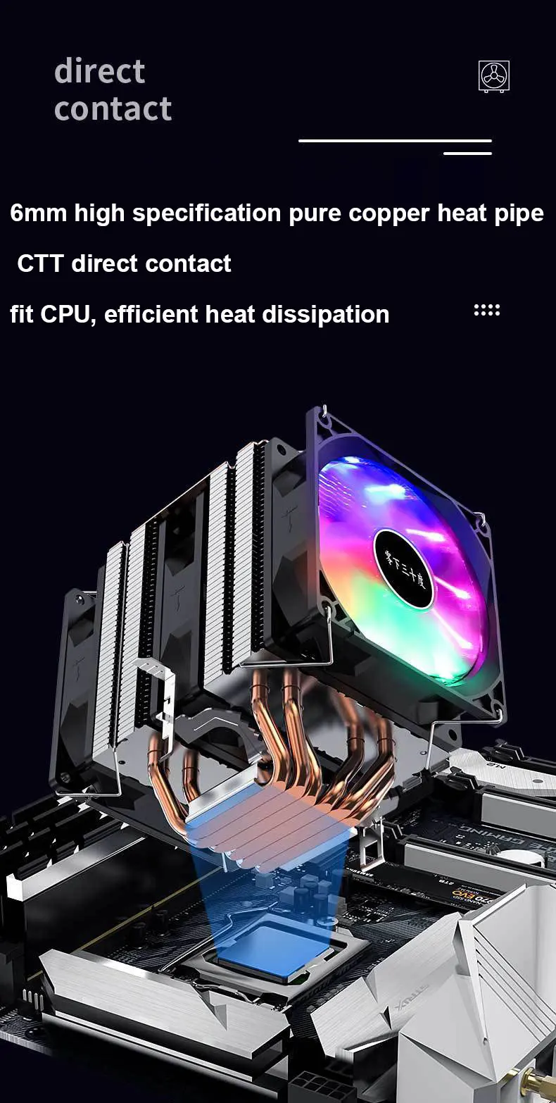 Di alta Qualità 6Heat-Pipes RGB 3PIN CPU del dispositivo di Raffreddamento di Raffreddamento Del Radiatore 3 Ventole Per AM2/AM3/AM4 LGA 1150 1155