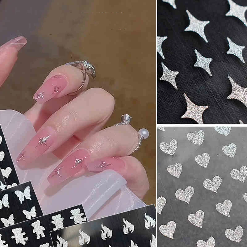 

Shinny Sliver Heart Stars Bear 3D Nail Sticker Decals Self-adhesive Fire Design Stickers for Salon Manicure Nail Art Decoration