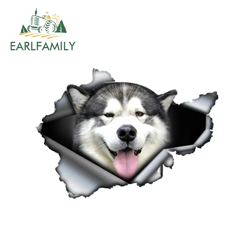 EARLFAMILY-calcomanía de Metal rasgada para decoración de coche, calcomanía reflectante con diseño de Animal divertido, 13cm x 9,3 cm, Malamute