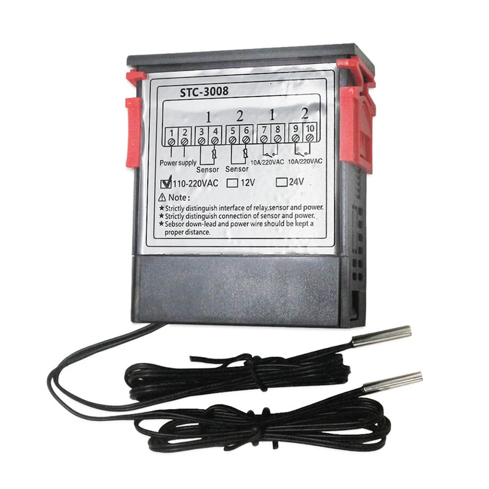 Temperature Controller STC-3008 High Precision 12V 24V 220V Digital Thermostat Thermometer Sensor Hygrometer