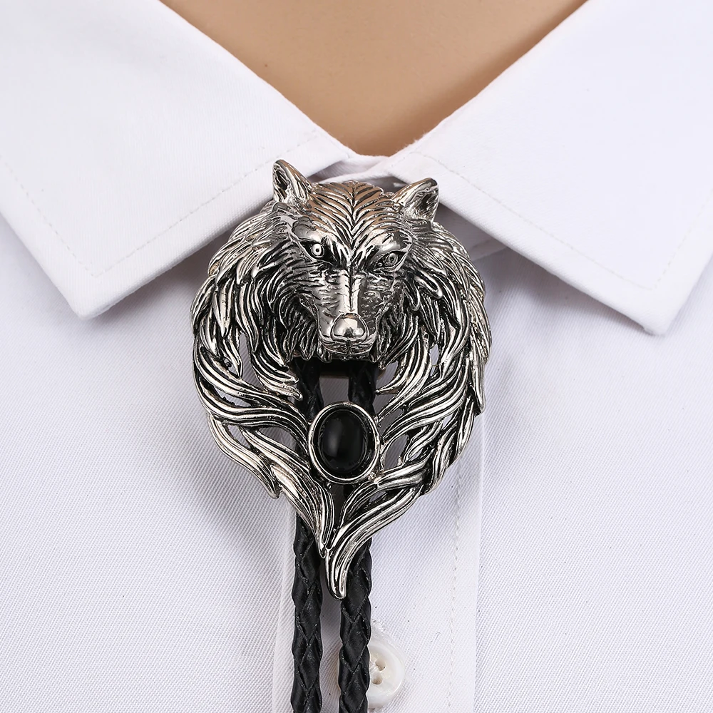 Wolf heads bolo tie American art indiansa stone necklace bolo tie for man woman cowboy EYE shape stone