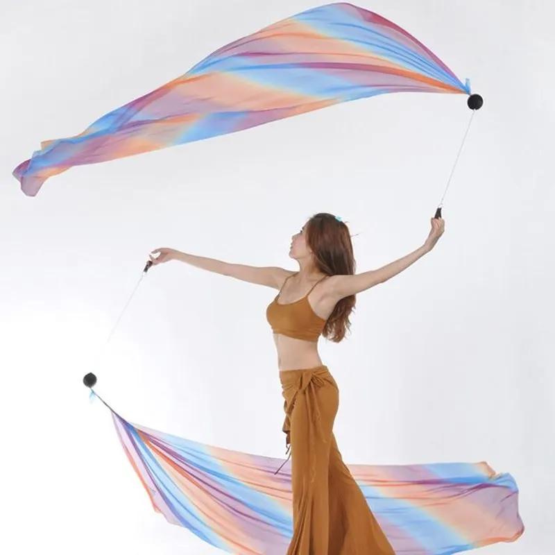 200*70cm Chiffon Veil Belly Dance POI Streamer Bellydance Costume Accessory Hand Props (Not Included Chain Ball) Assorted Color