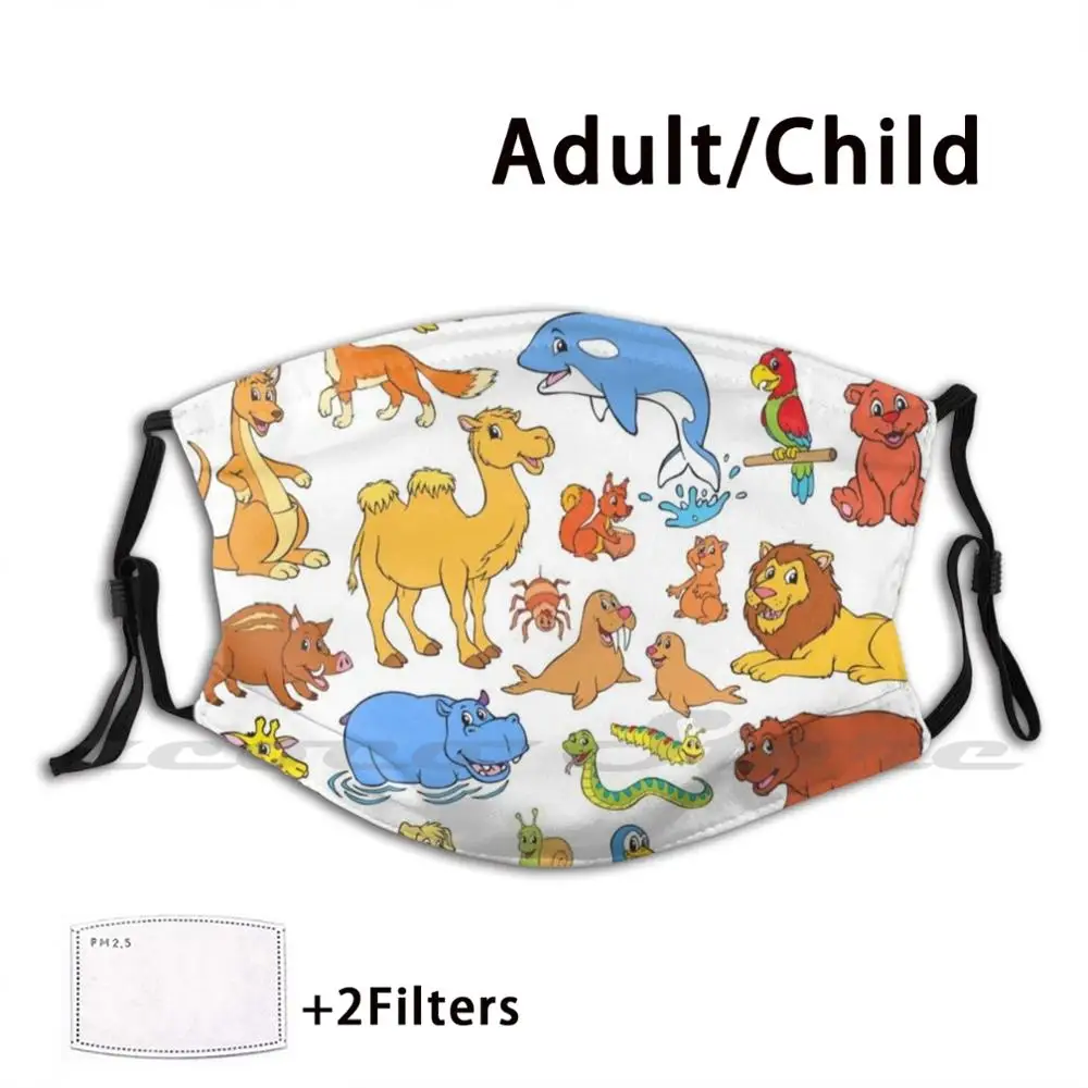 Animals Custom Pattern Washable Filter Pm2.5 Adult Kids Mask Animals Seal Elephant Lion Dog Cat Walrus Kangaroo Eagle Owl