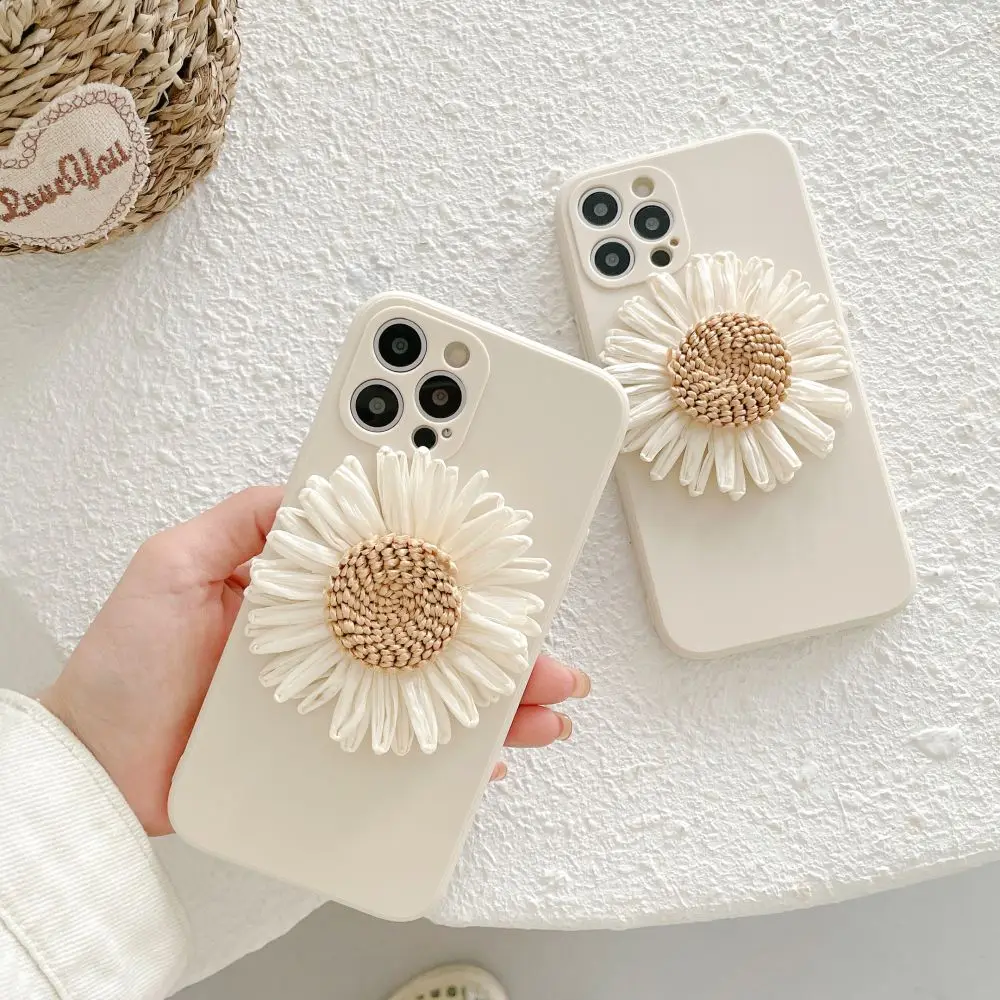 Korean Weave Daisy Flower Phone Case For iphone 12 Pro Max 7 8Plus XR XS Max X TPU Soft Protetor Cover For Funda iphone11 Coque